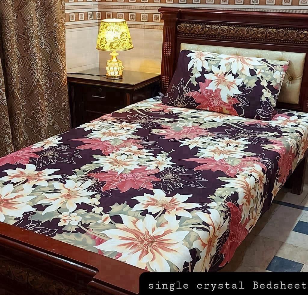 3D-Crystal Cotton Single bed Bedsheet(Floral)