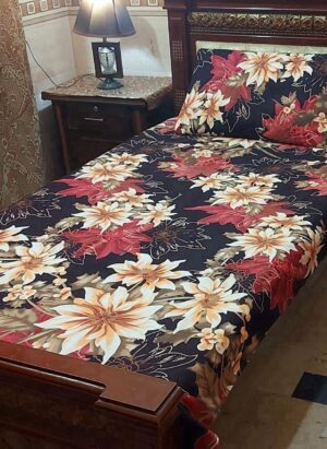 3D-Crystal Cotton Single bed Bedsheet(Floral)